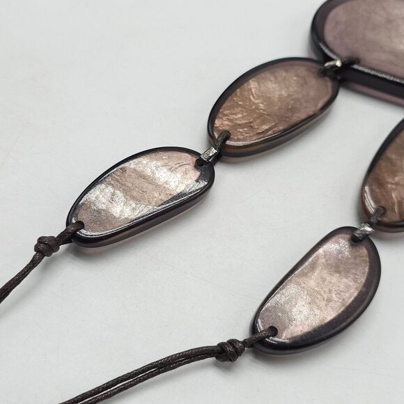 Chunky Brown Resin Slab Statement Necklace With Adjustable Cord - Picture 5 of 6